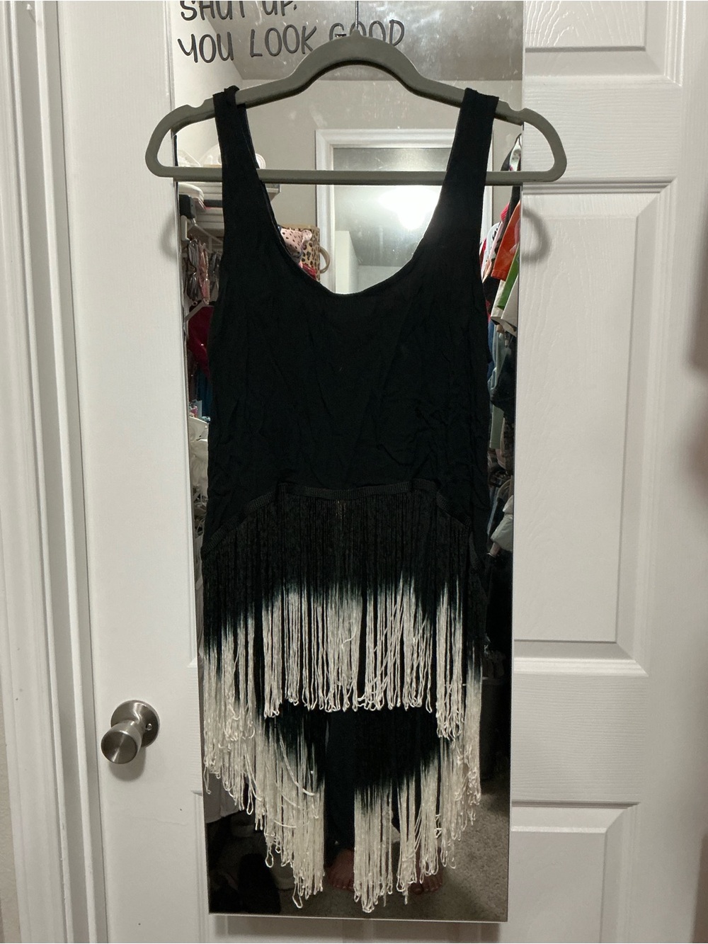 Charlotte Russe Black V-Neck Tank Top with Fringe Hem